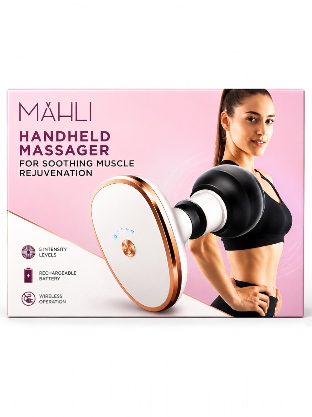 MÄHLI Handheld Massager – Rechargeable Wireless Muscle Relief 5 Intensity Levels